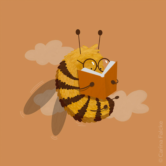 Illustration einer lesenden Hummel.