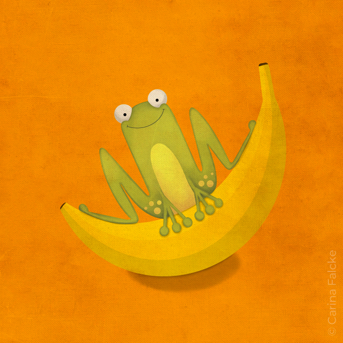 Illustration eines Frosches auf einer Banane.