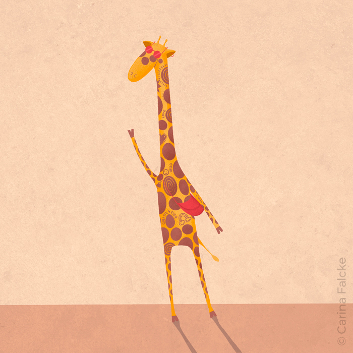 Illustration einer Giraffe, die winkt.