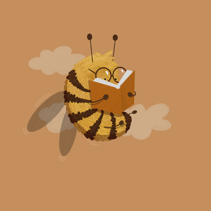 Illustration einer lesenden Hummel.